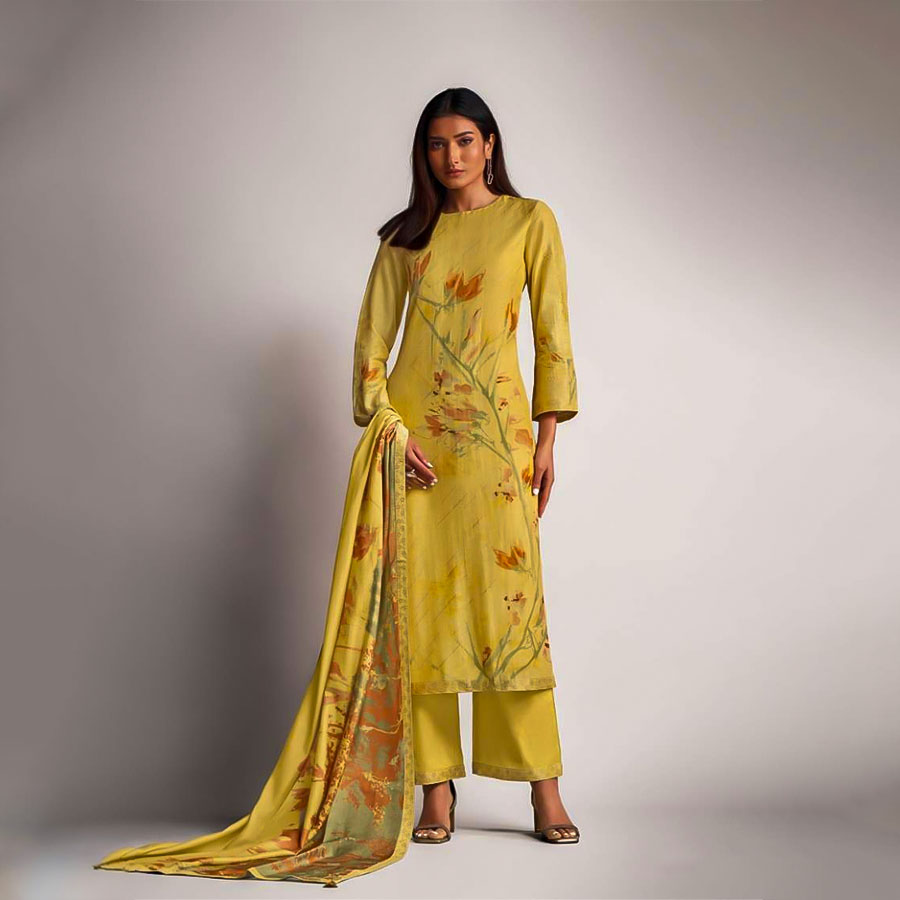 Yellow Pure Linen Designer Salwar Kameez