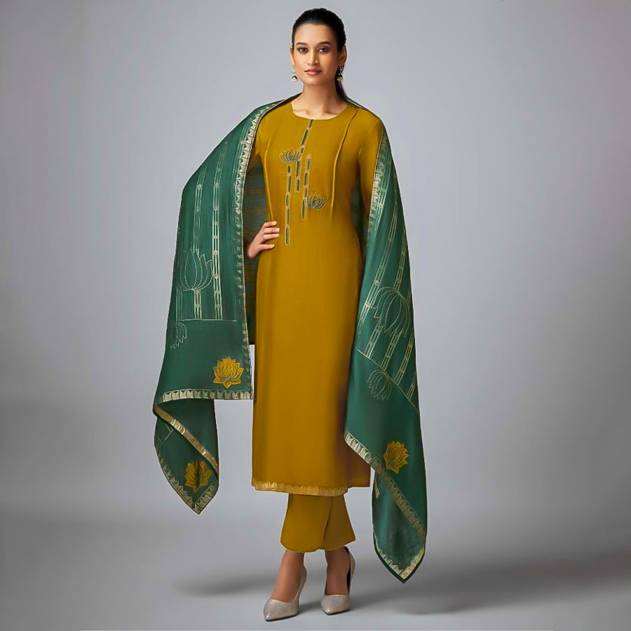 Yellow  Tusser Silk Party Wear Salwar Kameez