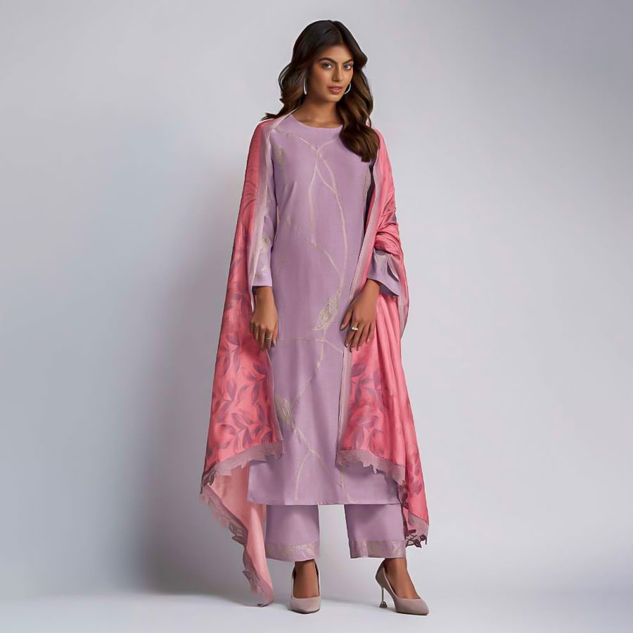 Purple  Linen Jacquard Party Wear Salwar Kameez