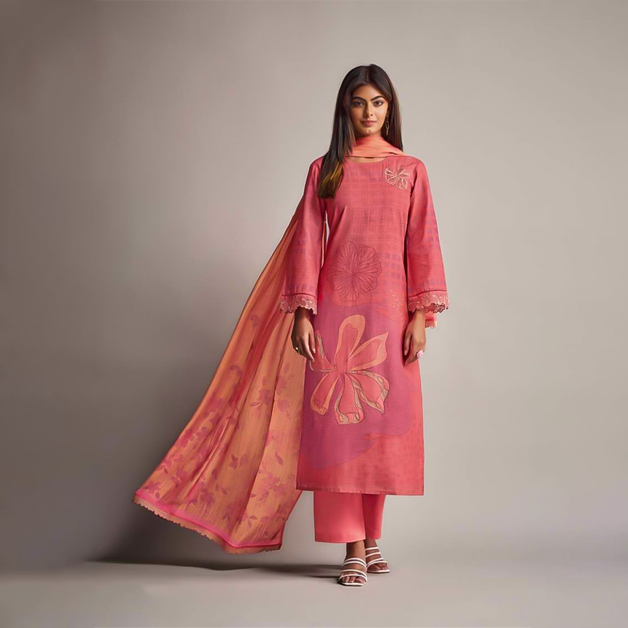 Red  Linen Cotton Party Wear Salwar Kameez