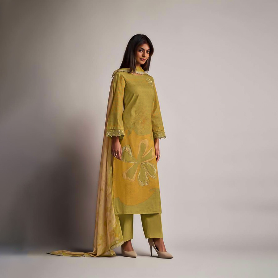 Green Linen Cotton Party Wear Salwar Kameez