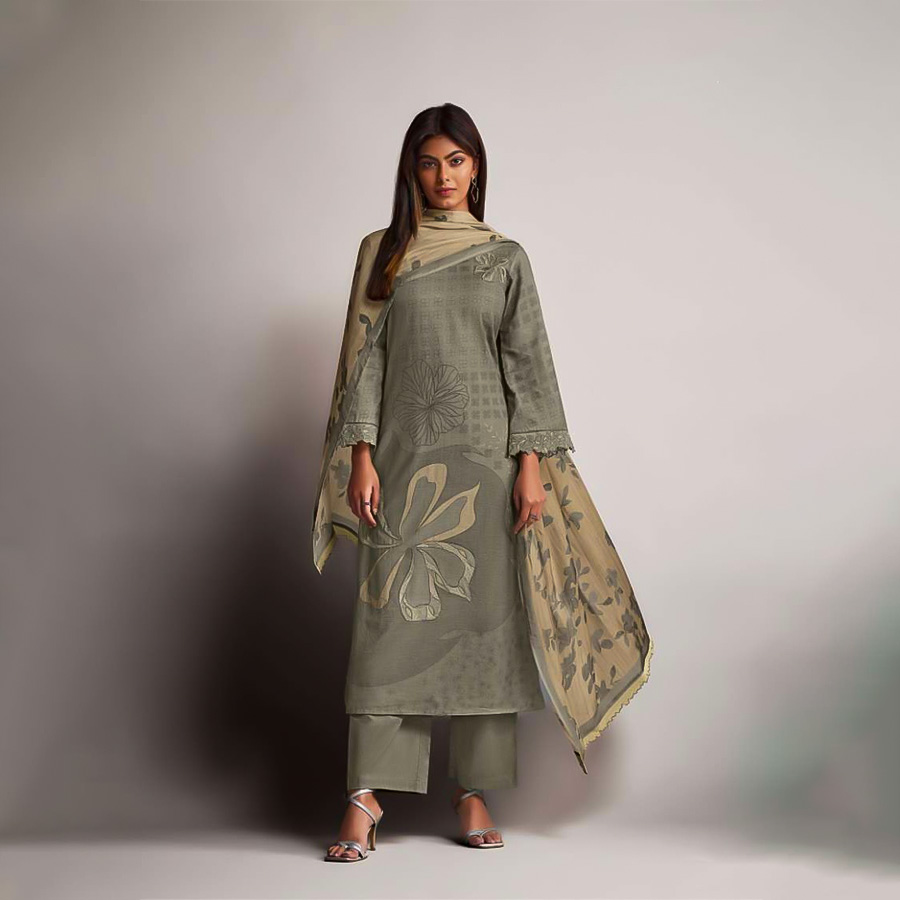 Grey Linen Cotton Party Wear Salwar Kameez