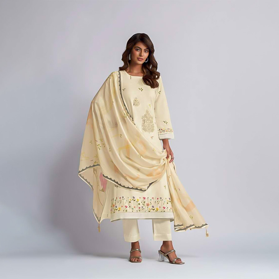 White Linen Cotton Party Wear Salwar Kameez