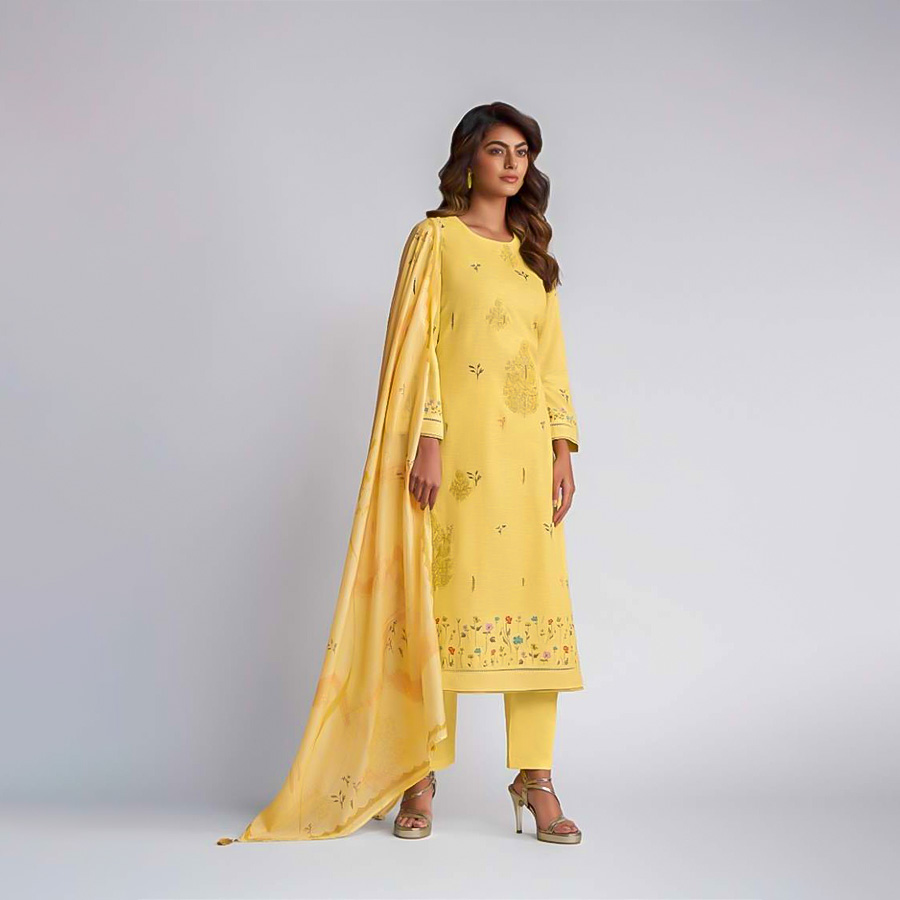 Yellow  Linen Cotton Party Wear Salwar Kameez