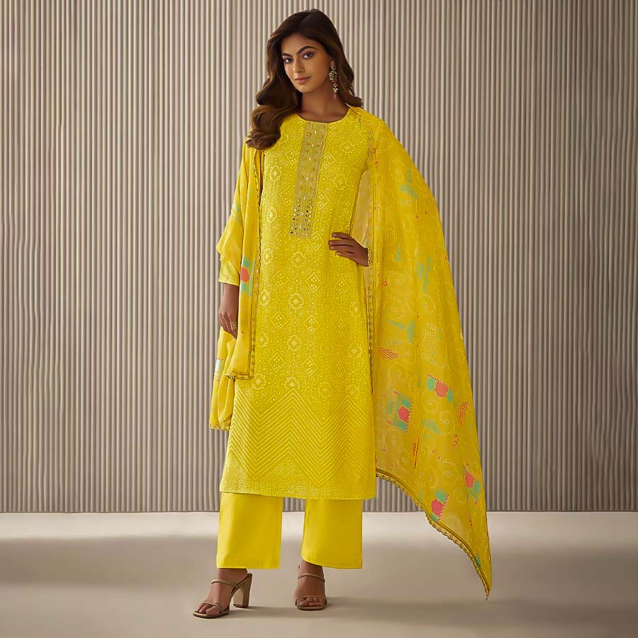 Yellow  Silk Party Wear Salwar Kameez