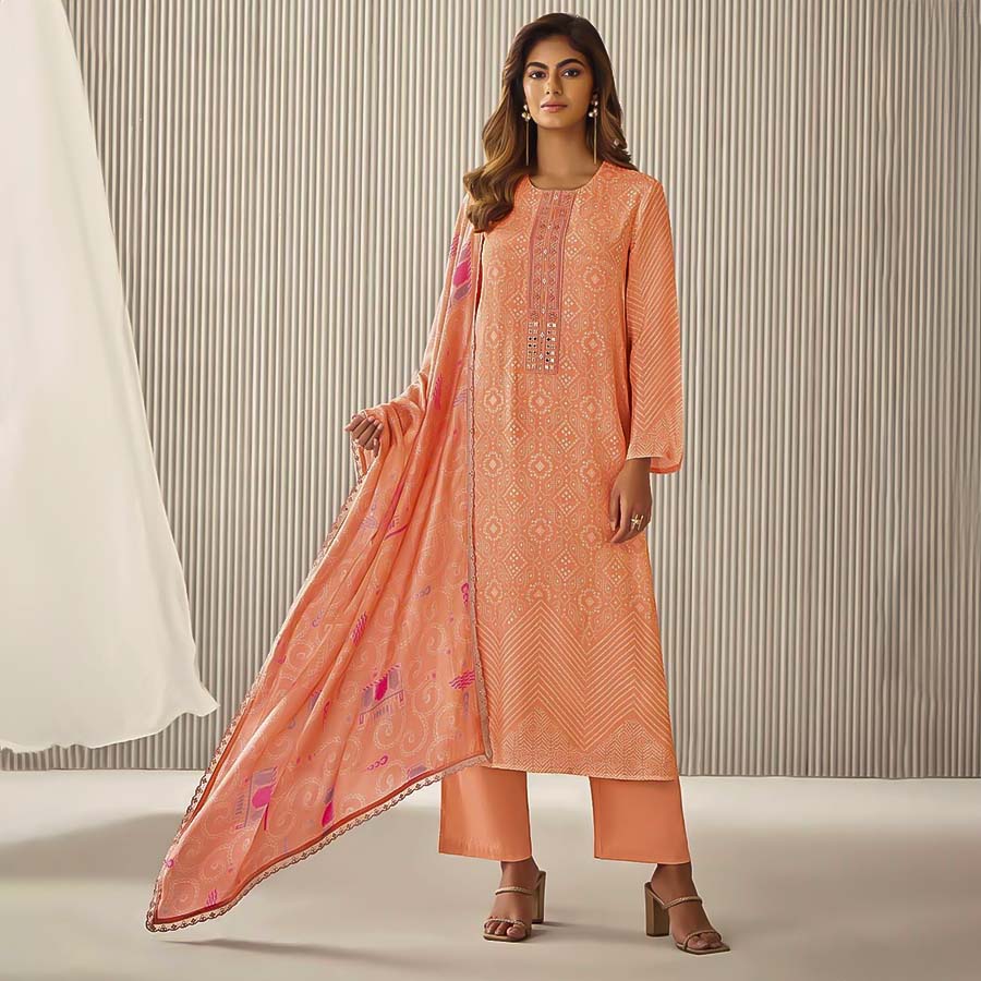 Orange  Silk Party Wear Salwar Kameez