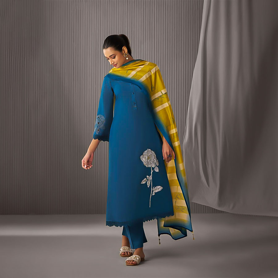 Blue Lawn Cotton Party Wear Salwar Kameez