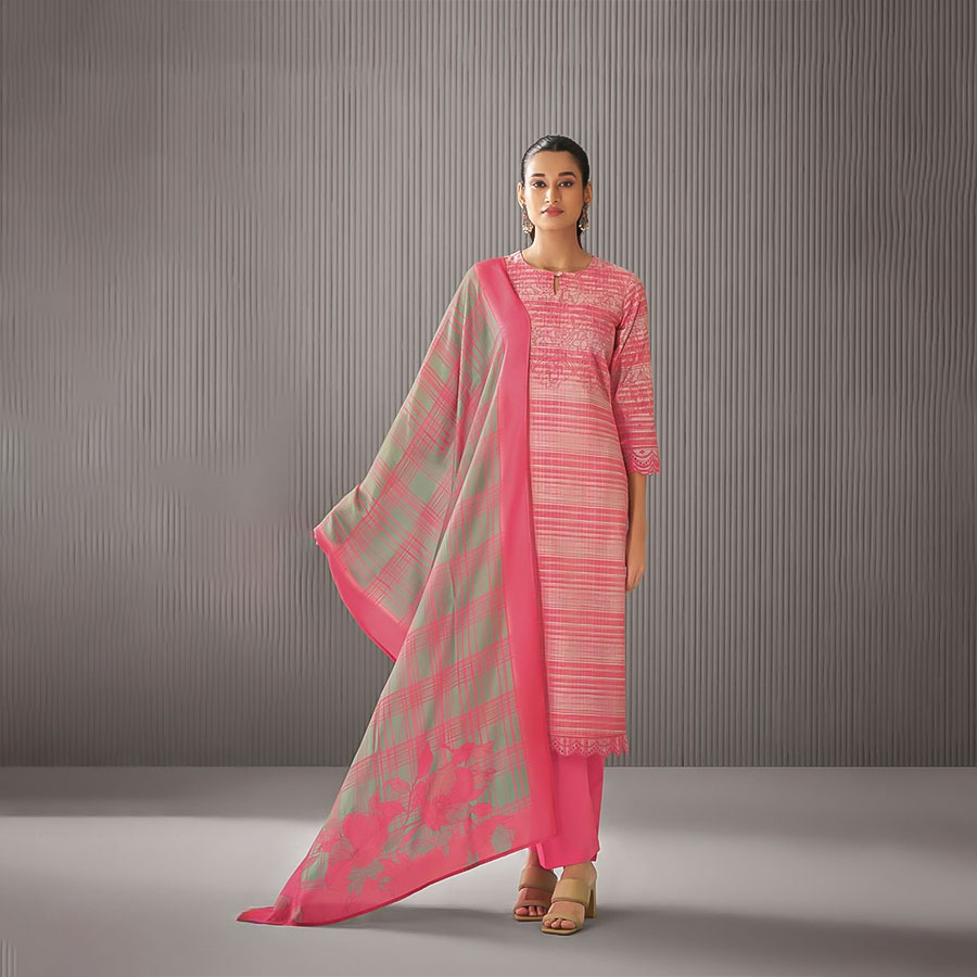 Pink  Linen Cotton Party Wear Salwar Kameez