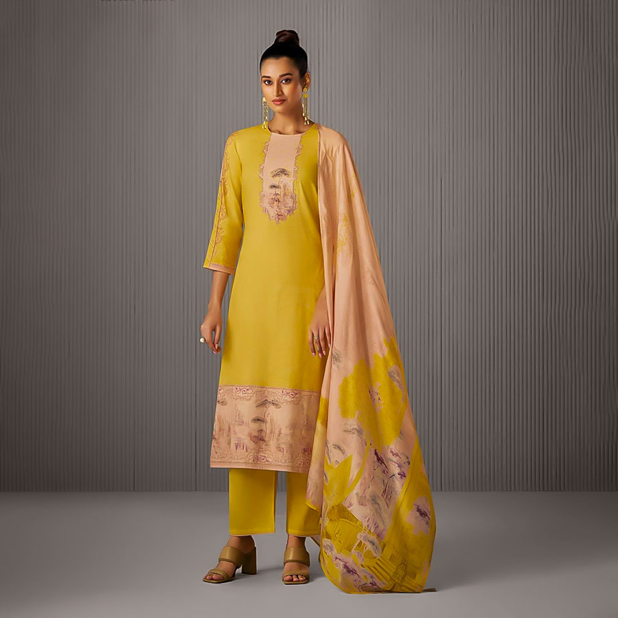 Yellow  Lawn Cotton Party Wear Salwar Kameez