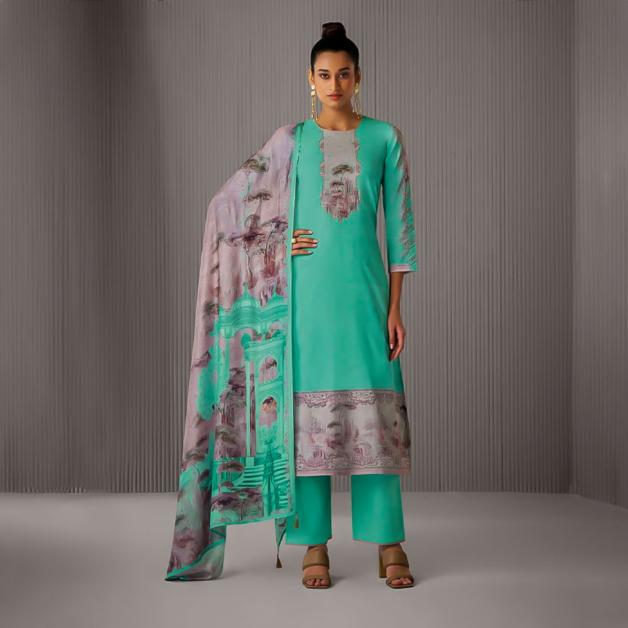 Cyan Lawn Cotton Party Wear Salwar Kameez