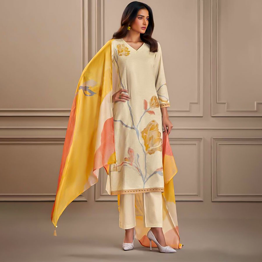 White  Cotton Silk Jacquard Party Wear Salwar Kameez