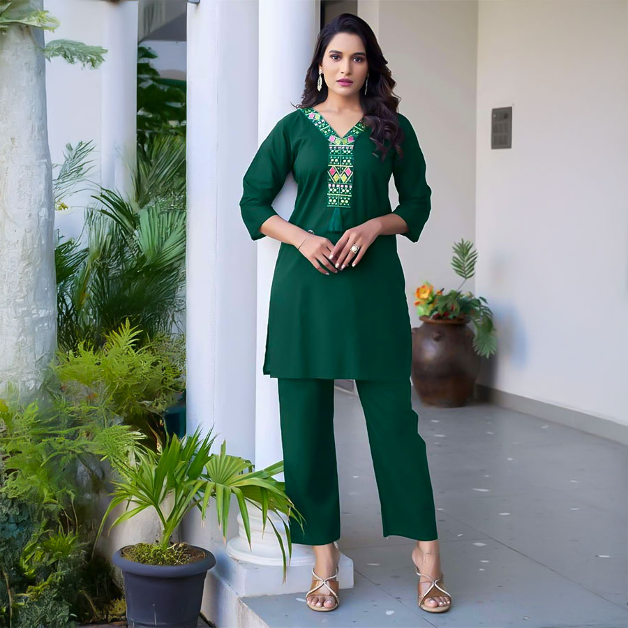 Green  Cotton Casual Wear Kurti