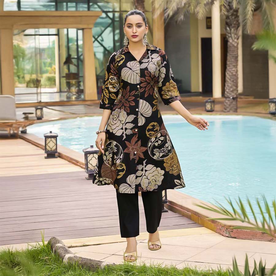 Black  Vertican Casual Wear Kurti
