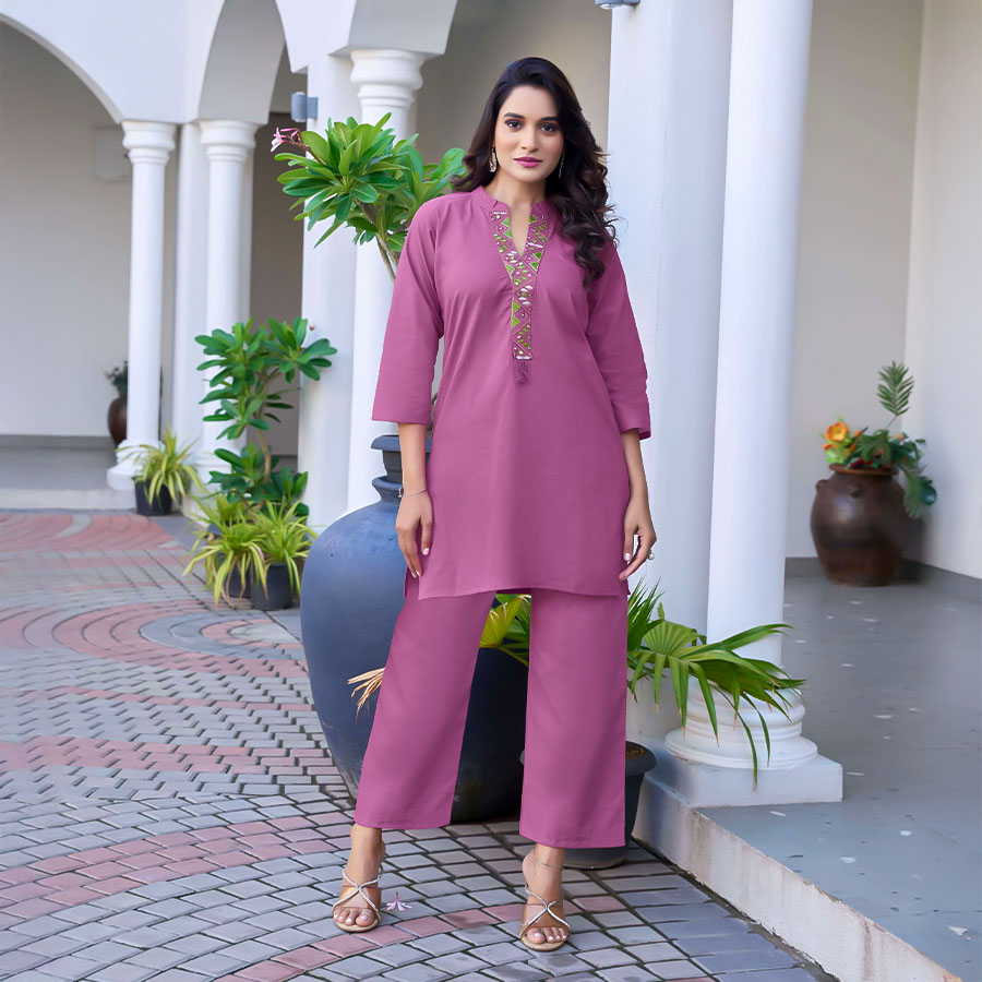 Purple  Cotton Casual Wear Kurti