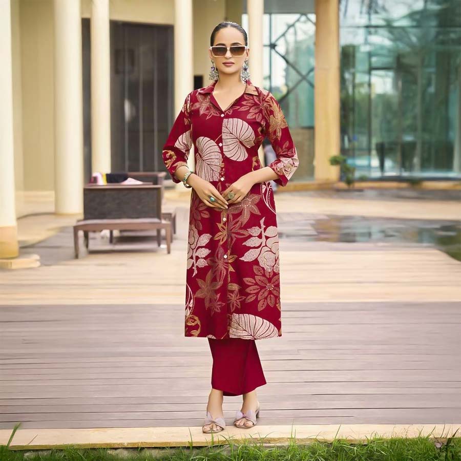 Red  Vertican Casual Wear Kurti