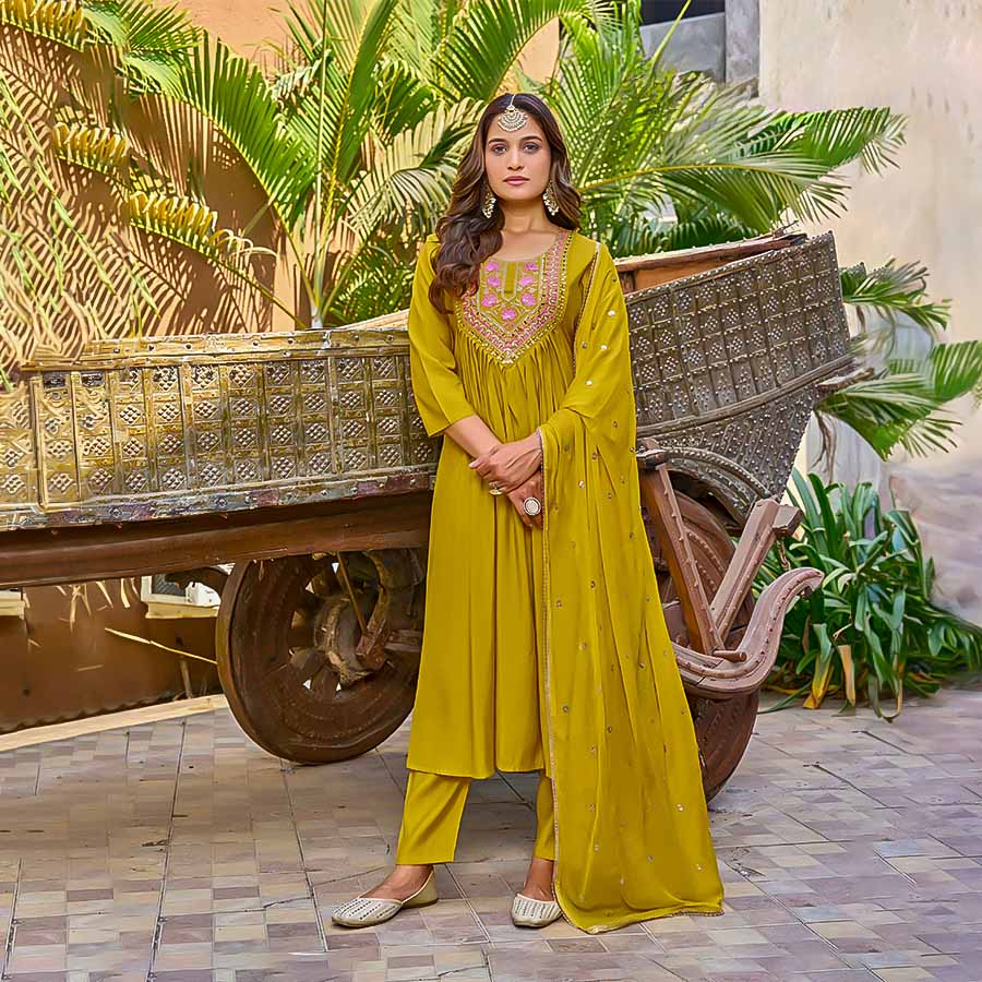 Yellow Viscose Roman Silk Casual Wear Kurti