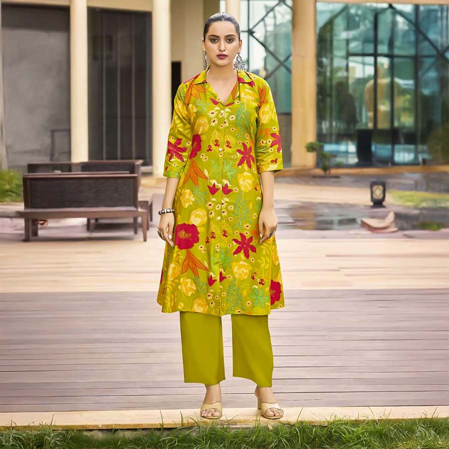 Green  Vertican Casual Wear Kurti