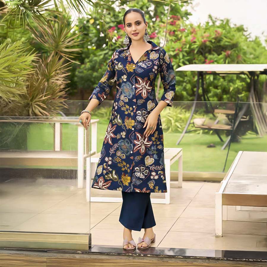 Blue Vertican Casual Wear Kurti