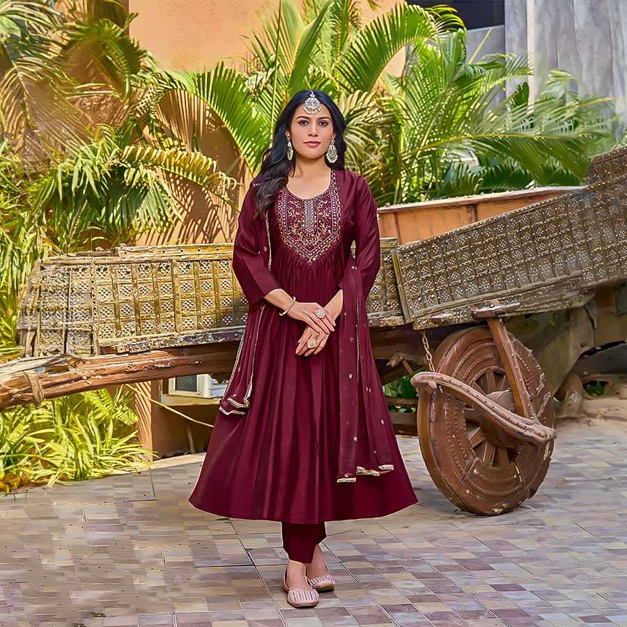 Brown Viscose Roman Silk Casual Wear Kurti