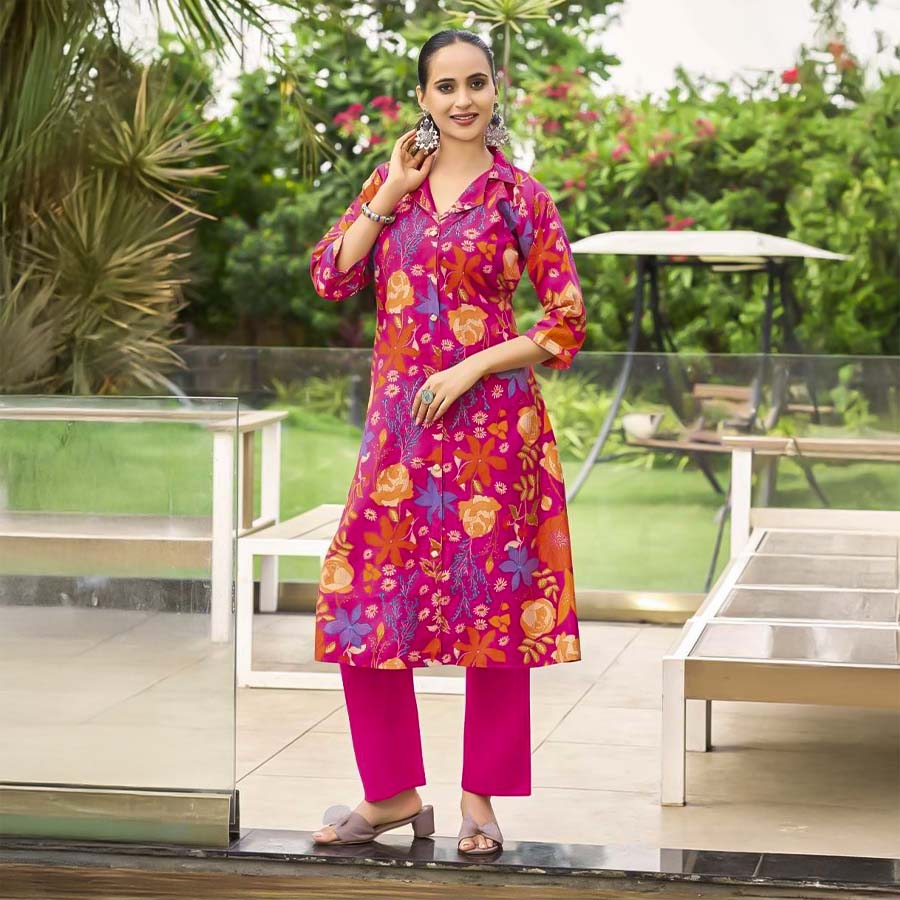 Magenta  Vertican Casual Wear Kurti