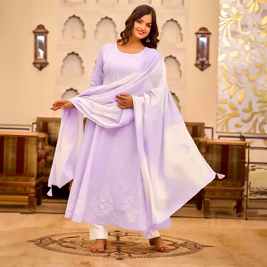 Purple Cotton Casual Wear Salwar Kameez