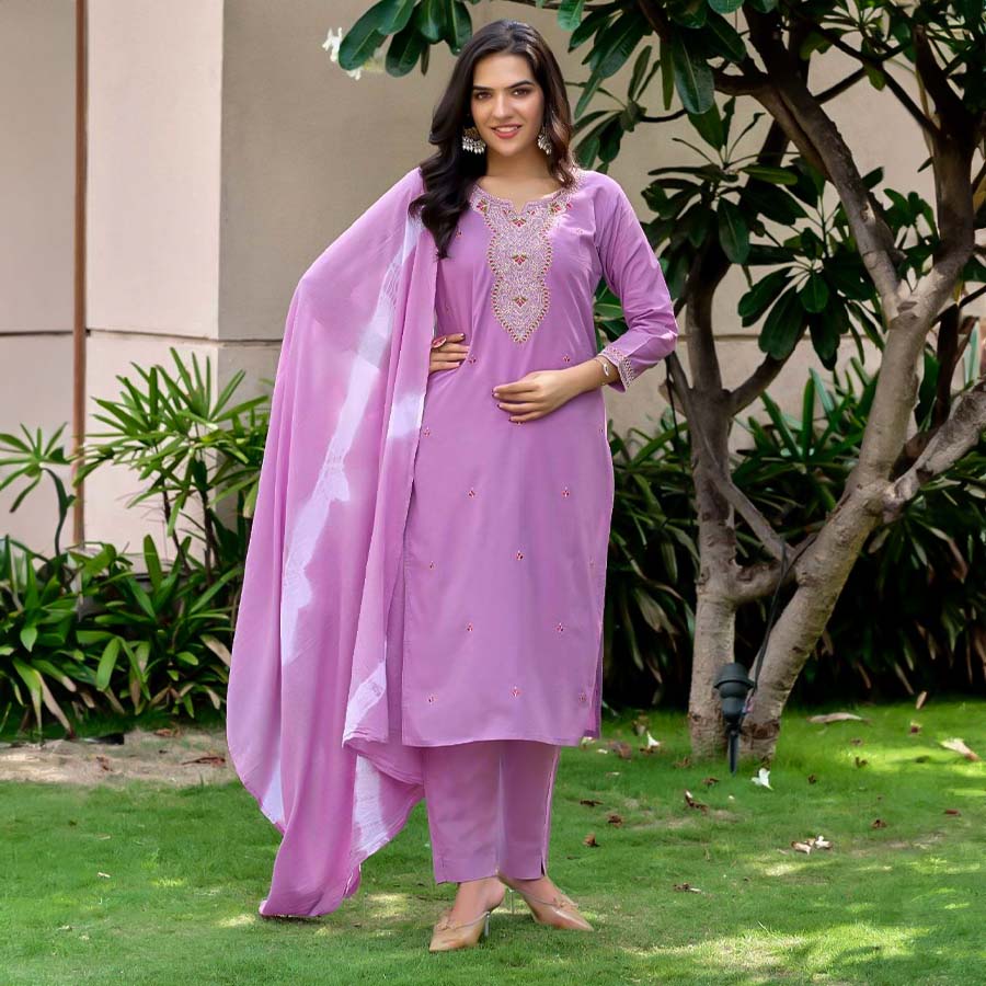 Purple  Cotton Casual Wear Salwar Kameez