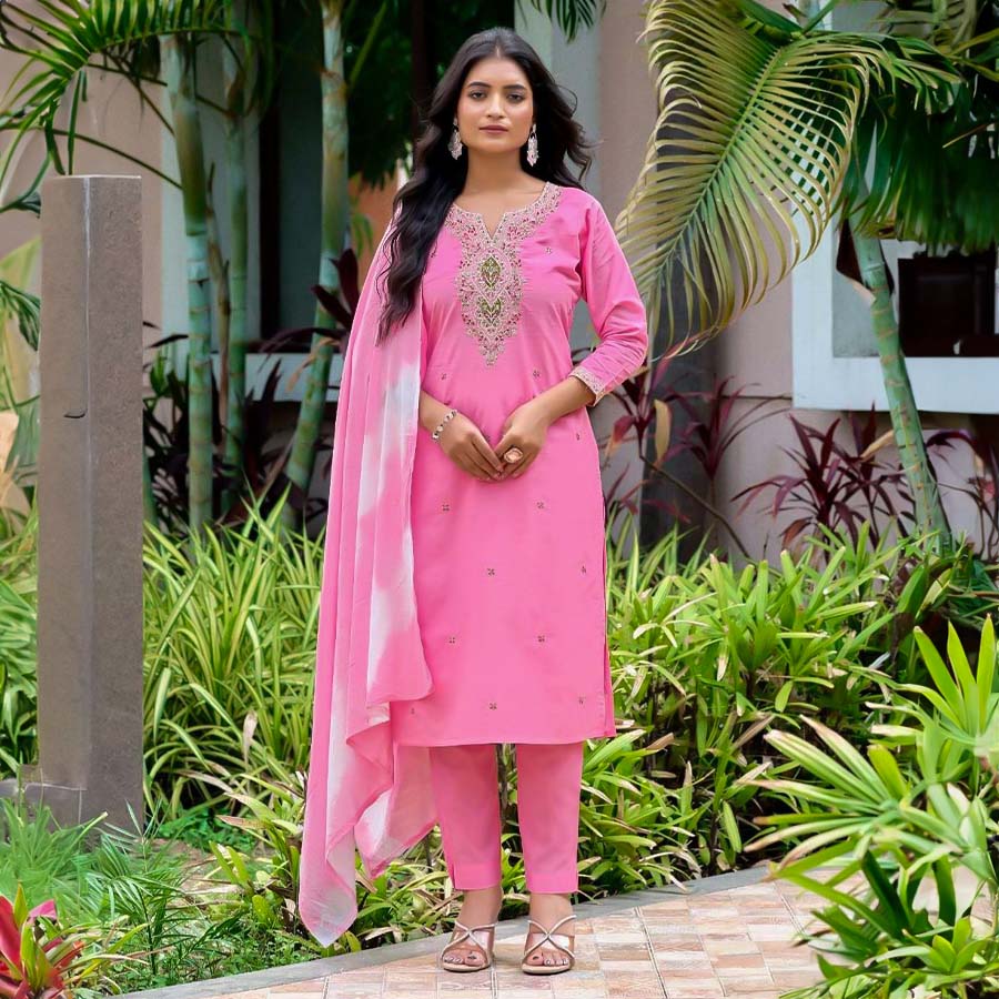 Pink  Cotton Casual Wear Salwar Kameez