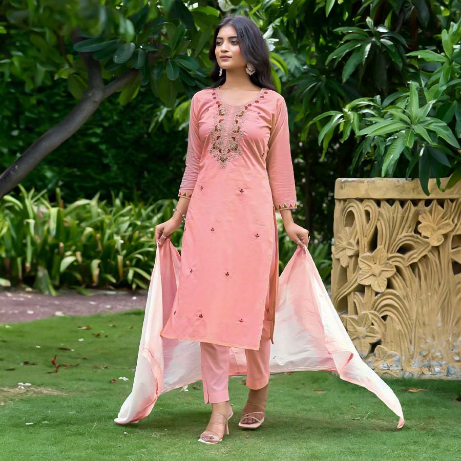 Pink  Cotton Casual Wear Salwar Kameez