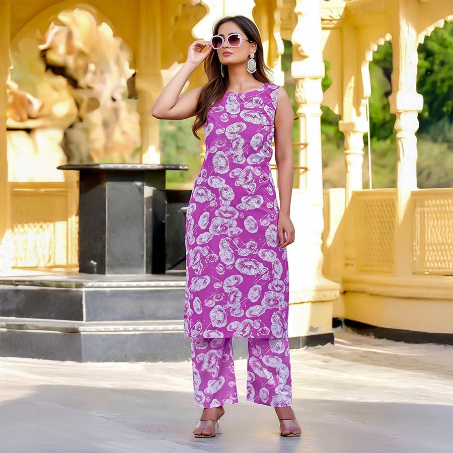 Purple  Cotton Printed Kurti