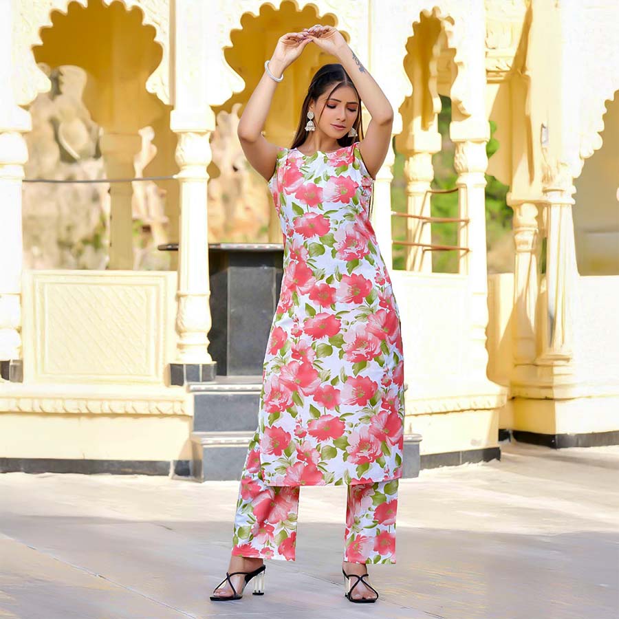 White  Cotton Printed Kurti