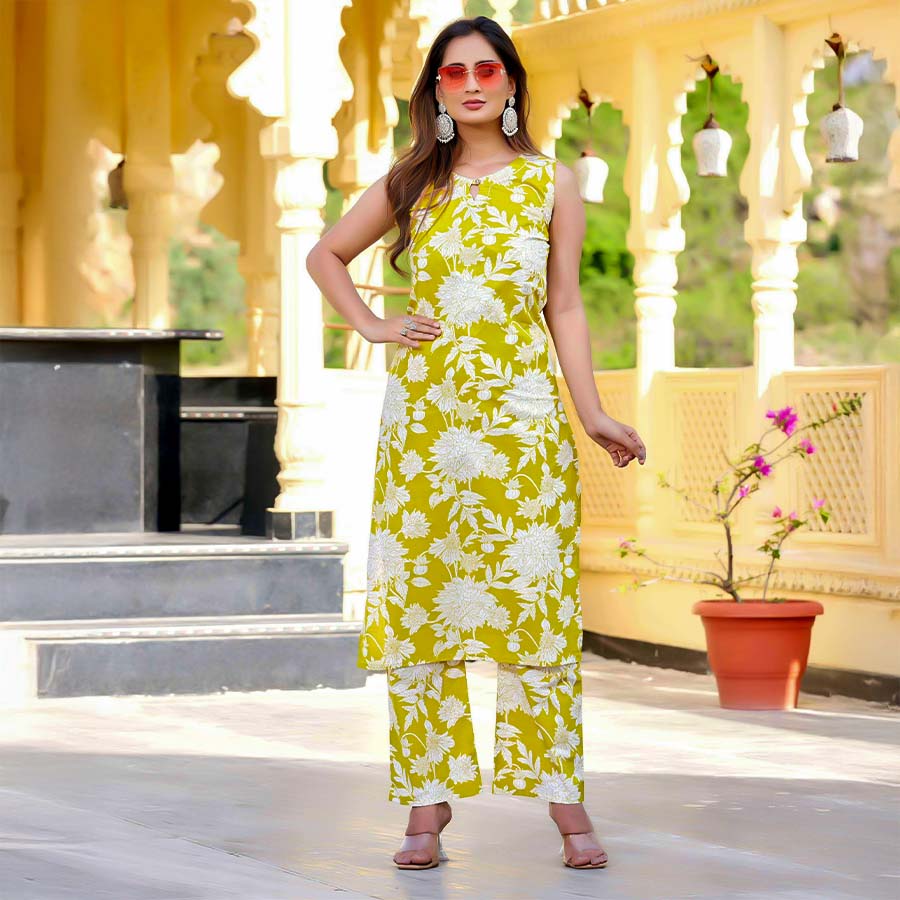 Green  Cotton Printed Kurti