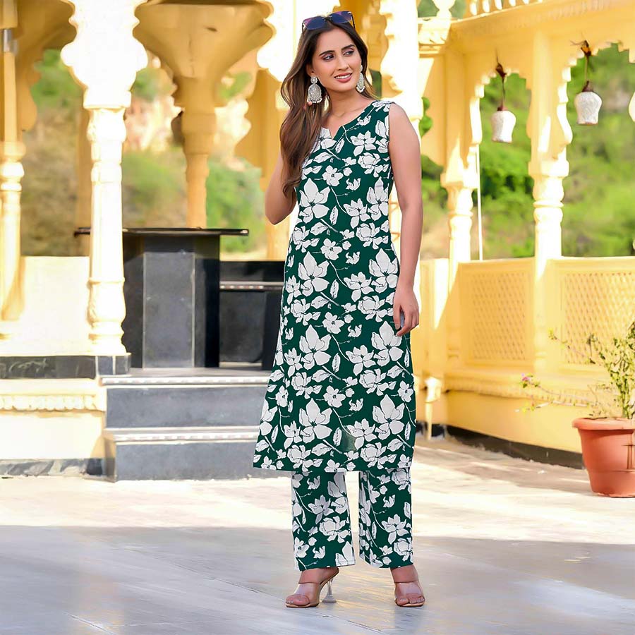 Green  Cotton Printed Kurti