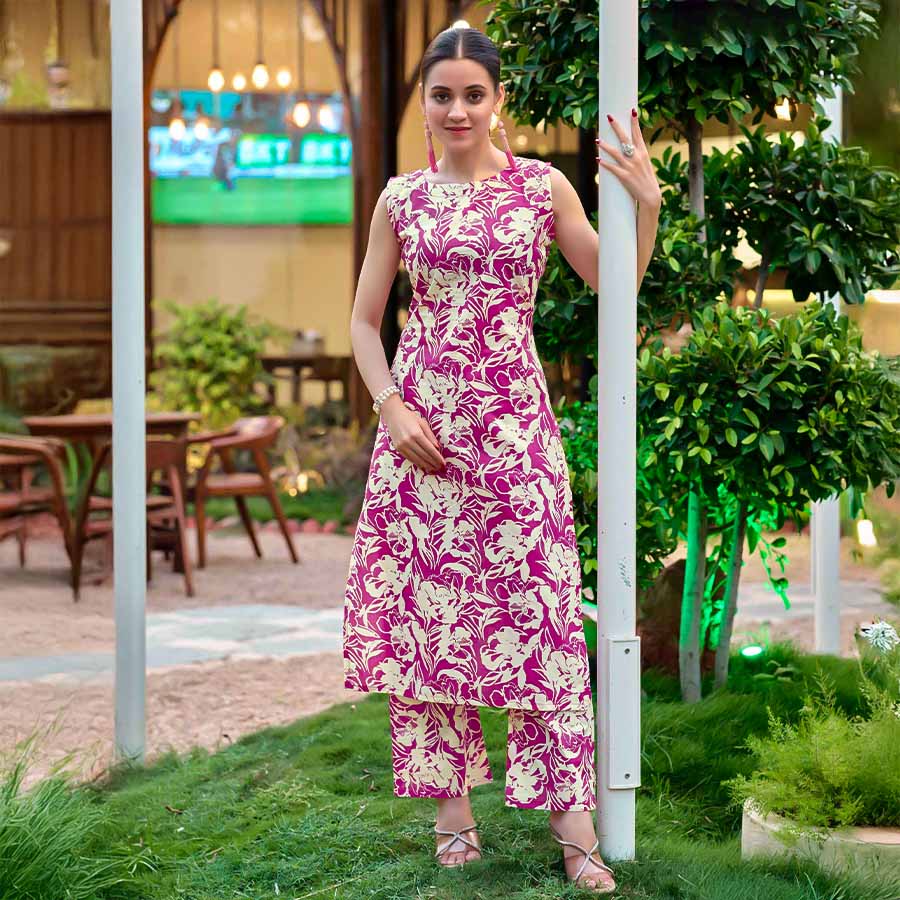 Purple  Cotton Printed Kurti