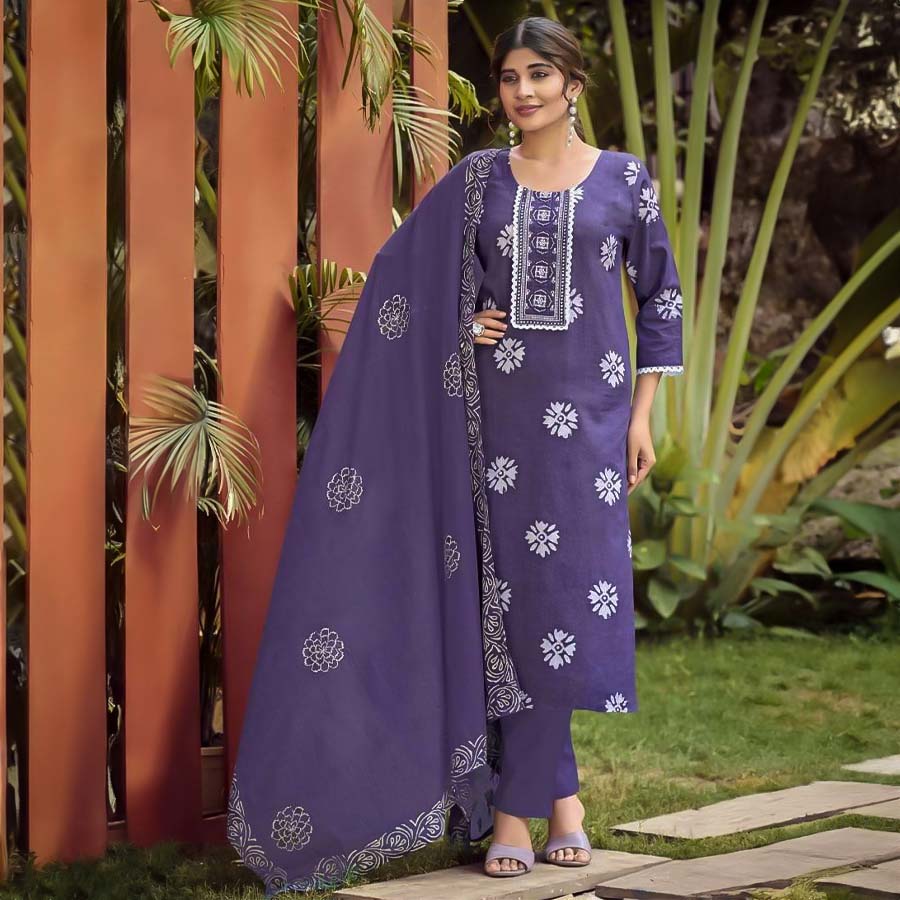 Purple Cotton Casual Wear Salwar Kameez