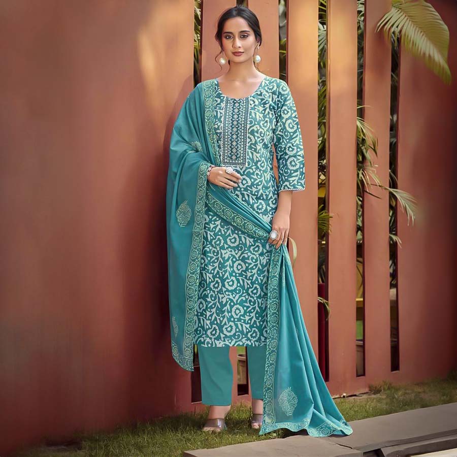 Sky Blue Cotton Casual Wear Salwar Kameez
