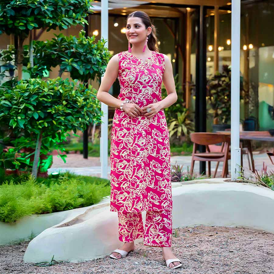 Magenta Cotton Printed Kurti