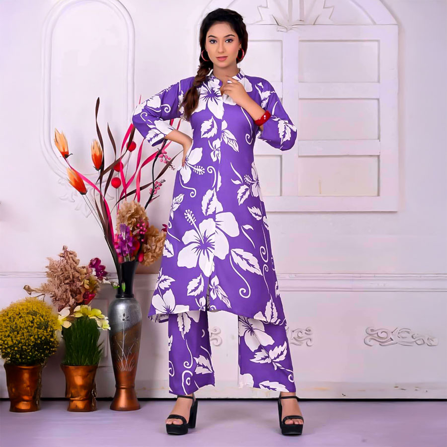 Purple  Rayon Printed Kurti