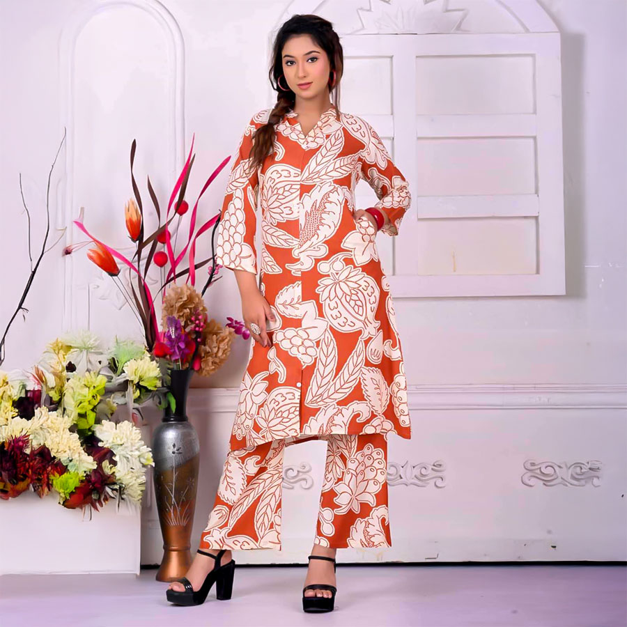 Orange  Rayon Printed Kurti