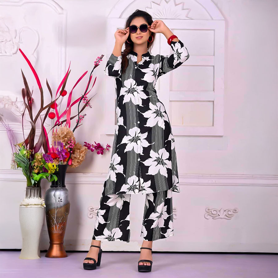 Black  Rayon Printed Kurti