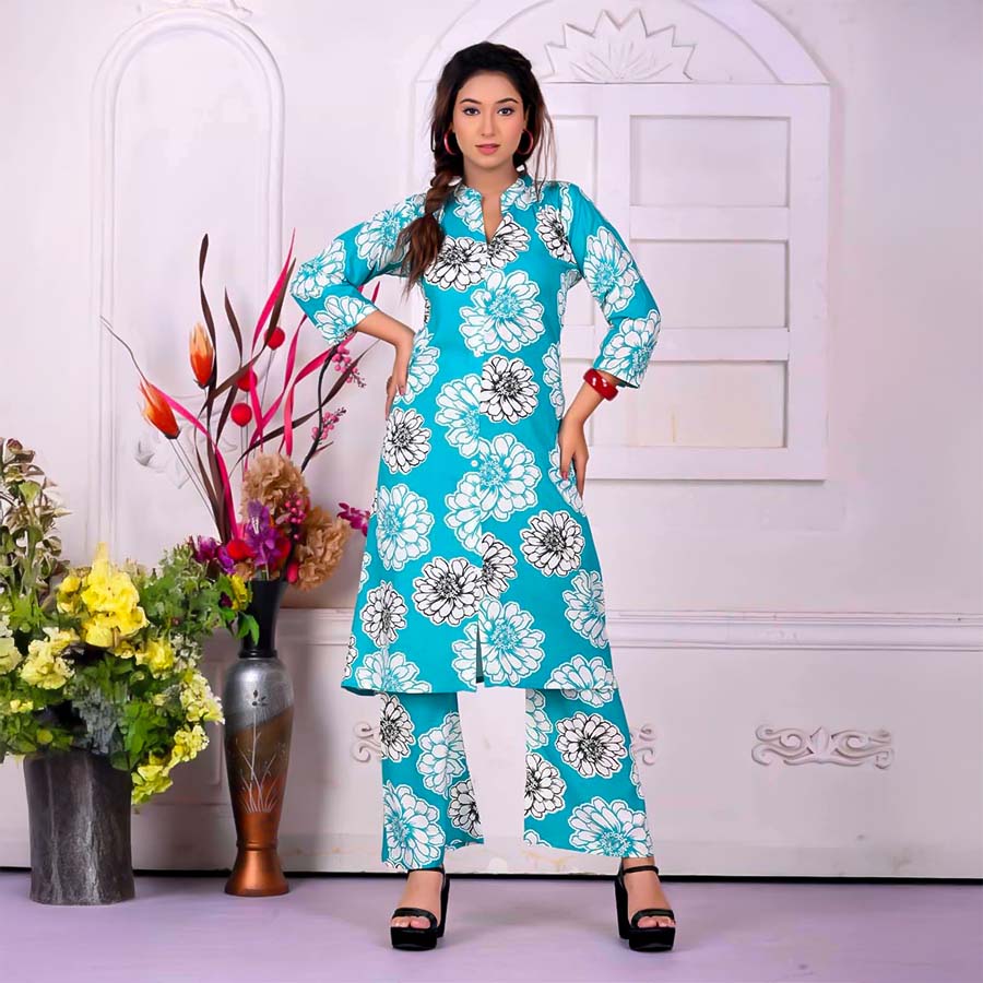 Blue  Rayon Printed Kurti