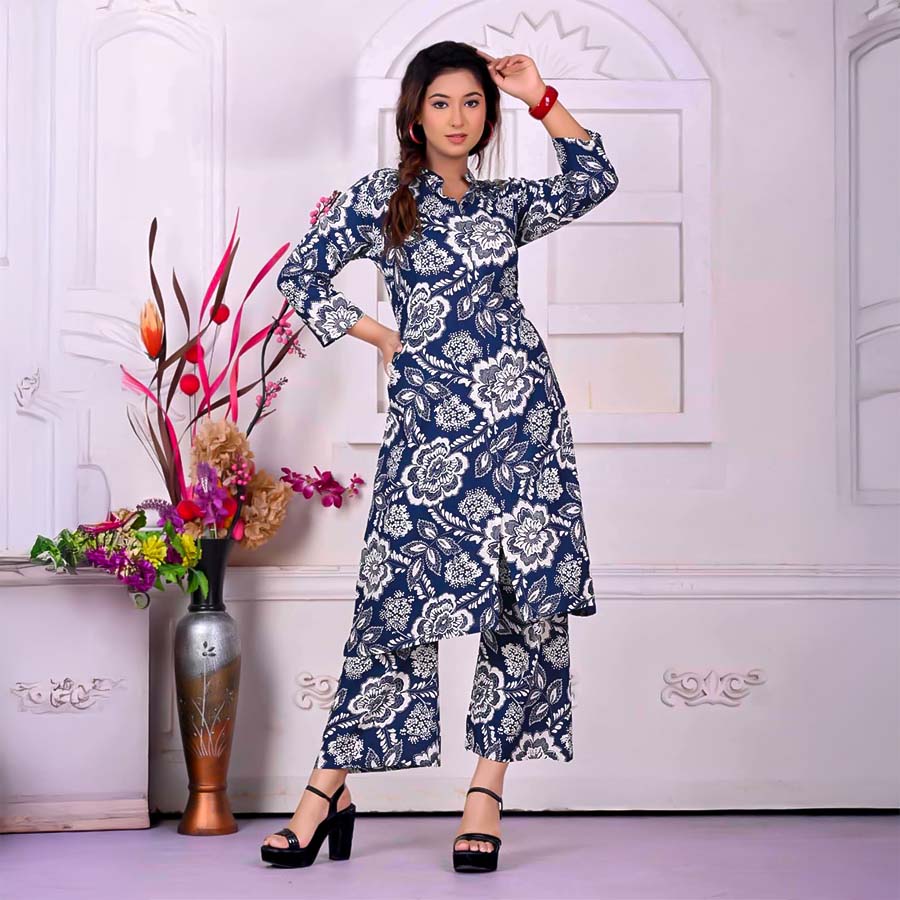 Blue  Rayon Printed Kurti