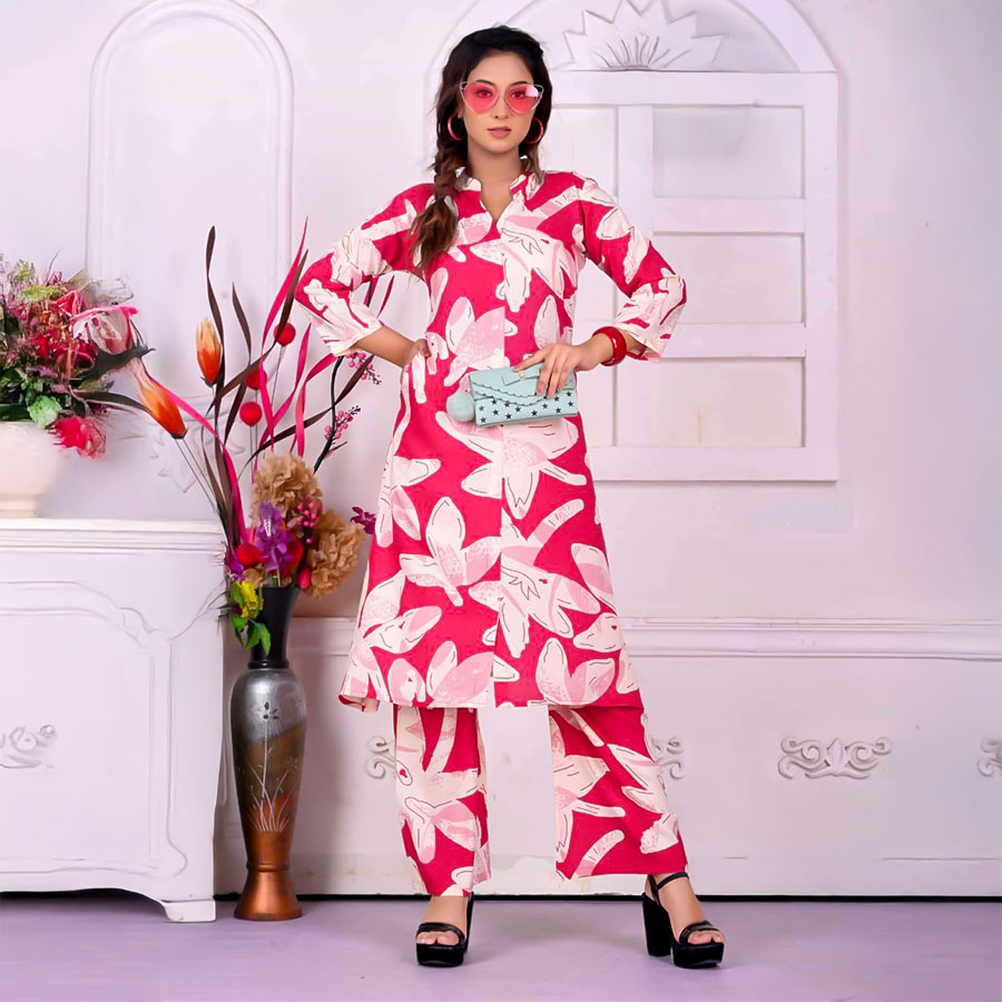 Red  Rayon Printed Kurti