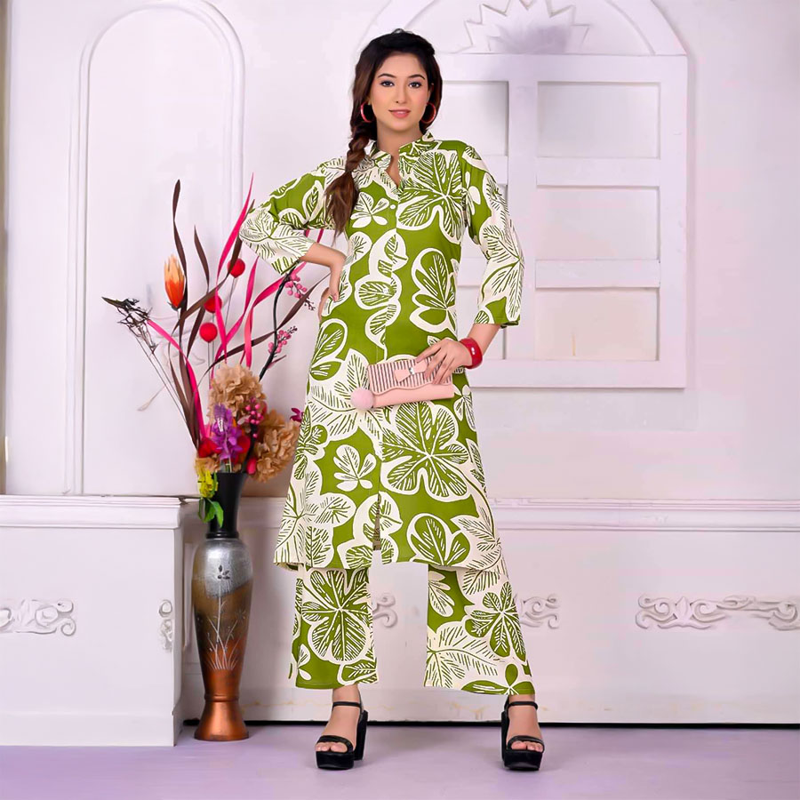 Green  Rayon Printed Kurti