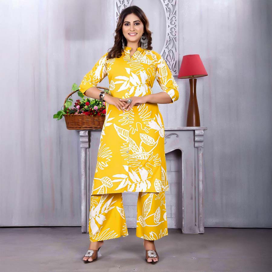 Yellow  Rayon Printed Kurti