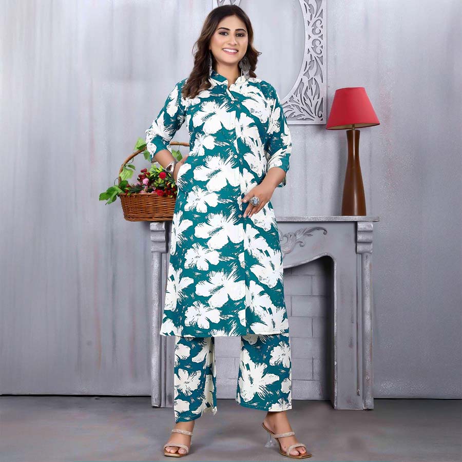 Green  Rayon Printed Kurti