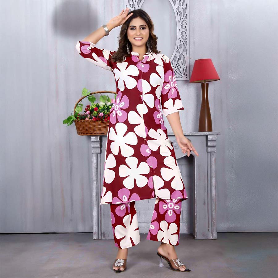 Brown  Rayon Printed Kurti