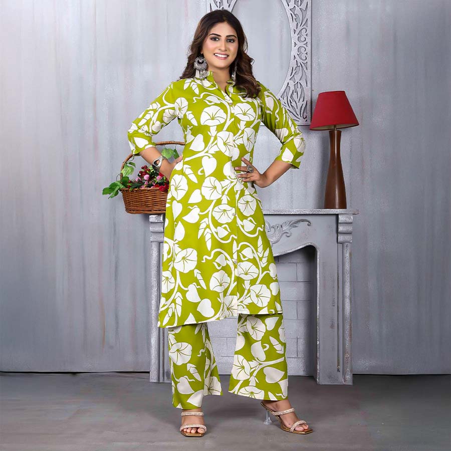 Green  Rayon Printed Kurti