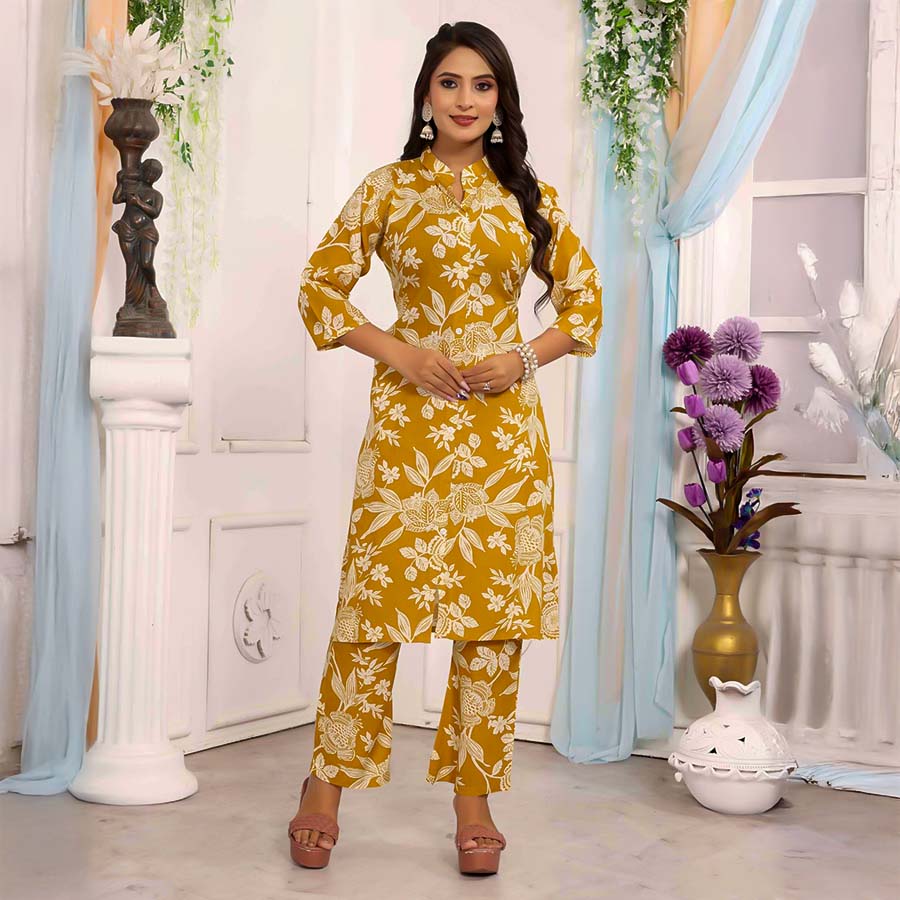 Yellow Rayon Print Designer Kurti