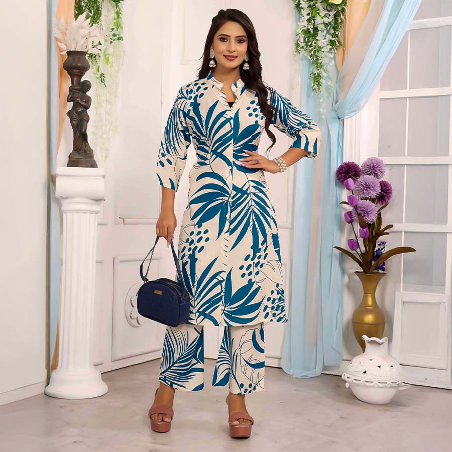 Blue  Rayon Print Designer Kurti