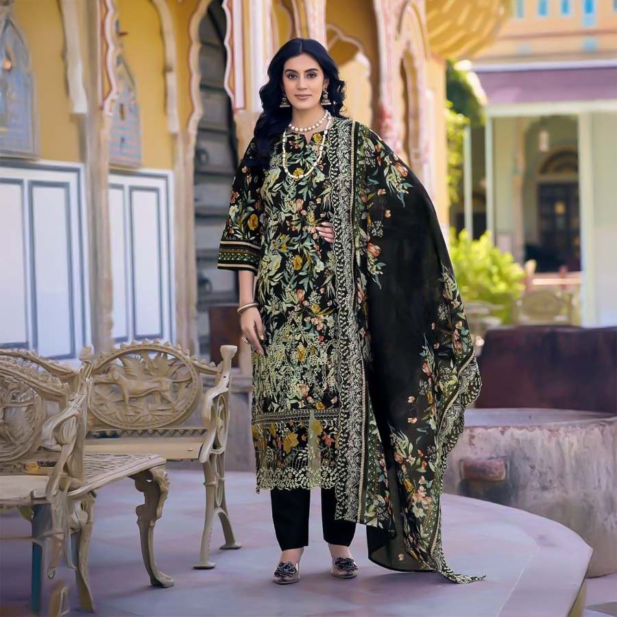 Black  Lawn Casual Wear Salwar Kameez
